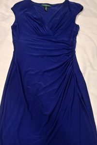 RALPH LAUREN Royal Blue Ruched Stretchy Dress Surp